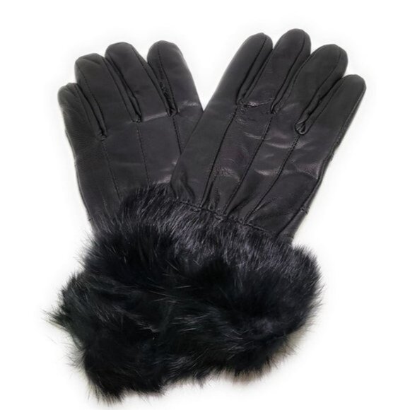 NWT Women's Genuine Leather Gloves with Faux Fur Cuff - Picture 3 of 5